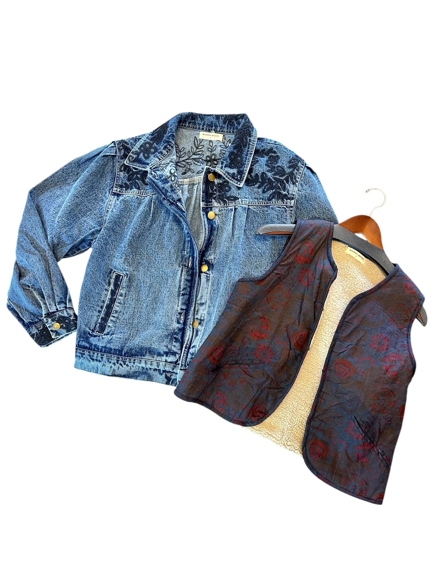 Wesley Embroidered Denim Jacket in rodeo western blue by Maison Hotel