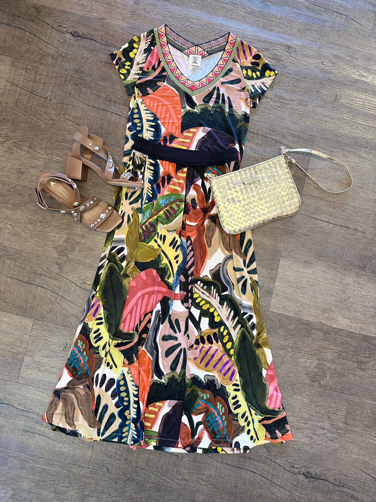 Abstract Printed Midi Skirt in marron by Aldo Martins