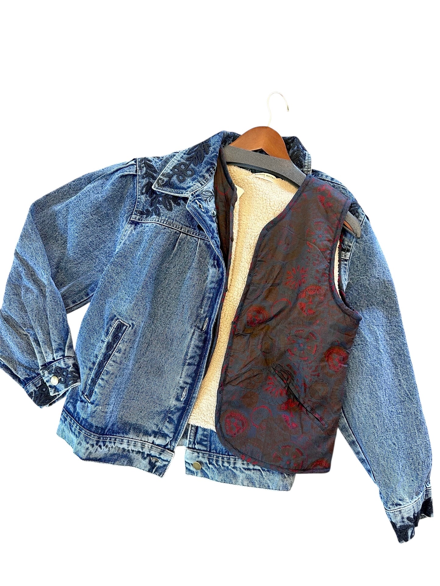 Wesley Embroidered Denim Jacket in rodeo western blue by Maison Hotel