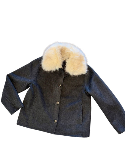 Clara Fur-Trimmed Melton Coat in black by Dylan