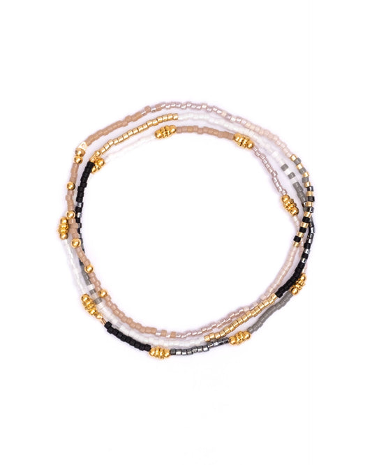Set/3 Miyuki Beaded Stretch Bracelets (Black/Pink/White)
