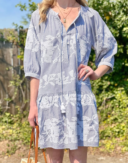 Palermo Stripe Embroidered Dress in blue/white by Rose & Rose