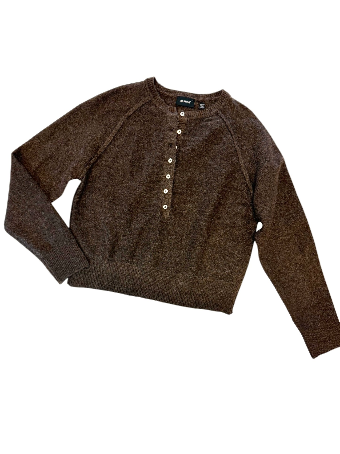 Akleja Raglan Sleeve Henley Pullover in brown by RD