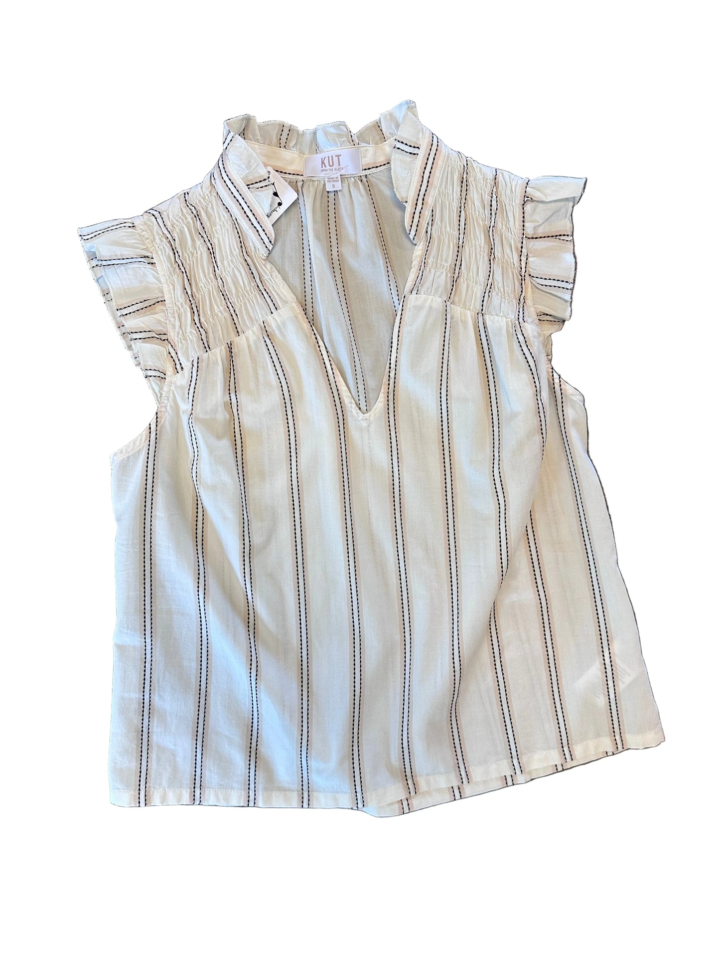 Ronda Ruffle Neck Top in cream by KUT