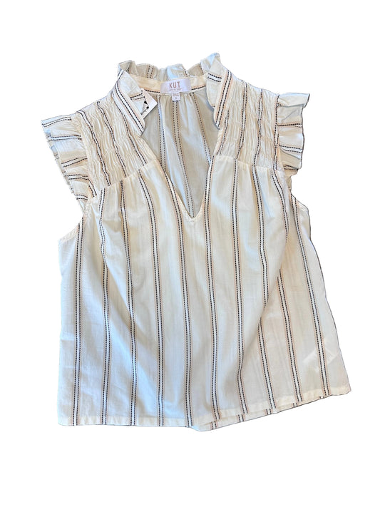 Ronda Ruffle Neck Top in cream by KUT