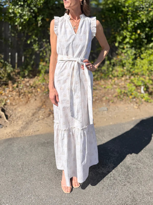 Christina Sleeveless Maxi Dress in white hearts by Fitzroy & Willa