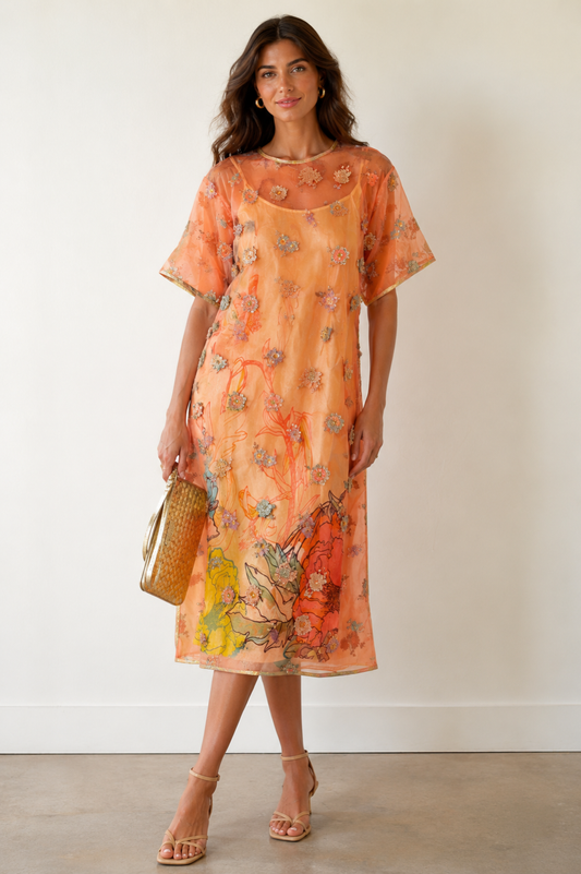 Donisha Embellished Dress in flamingo by Blank