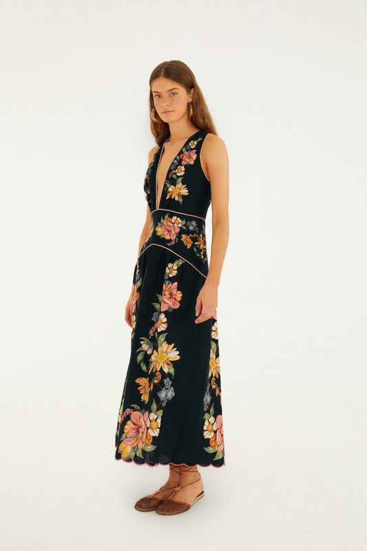 Maira Floral Midi Dress in dark blue by Farm Rio
