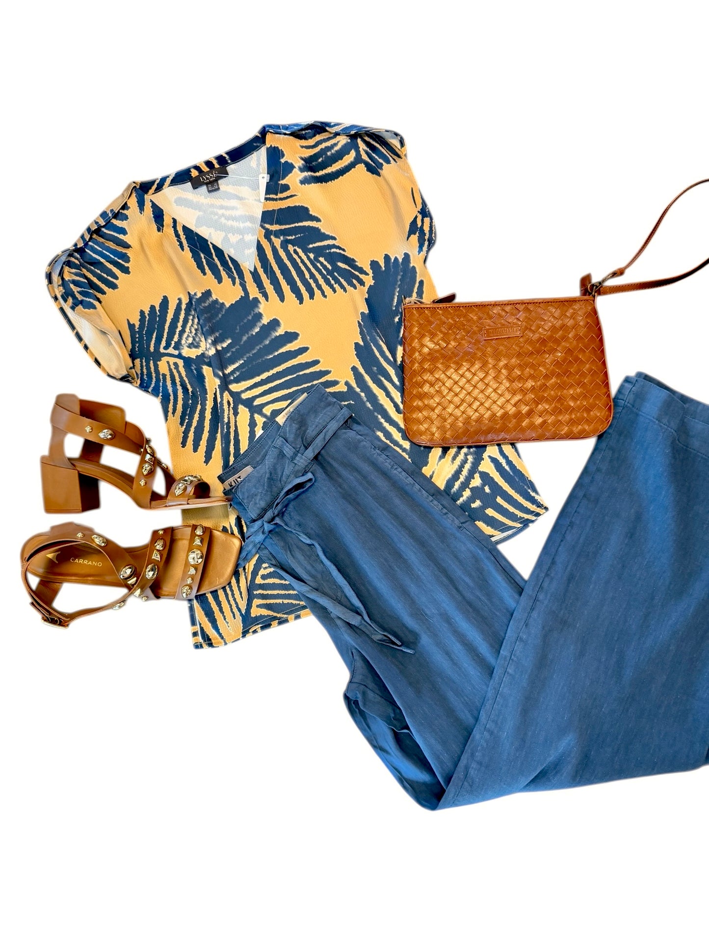 Meg Linen Wide Leg Pant in coastal blue by KUT