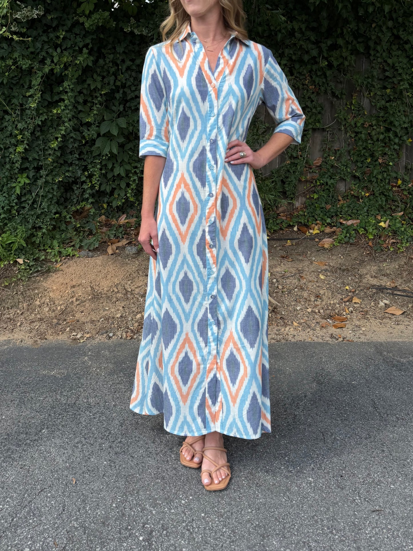 Eloise Sundown Ikat Dress in blue by Beau & Ro
