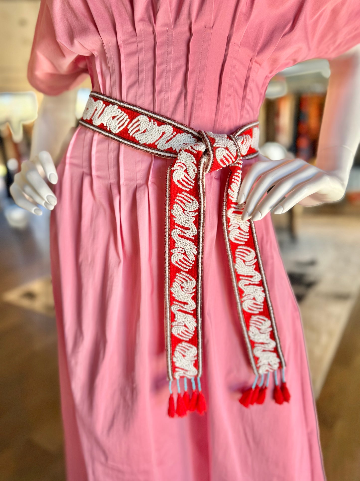 Woven Tie Belt in red by Ottod'Ame