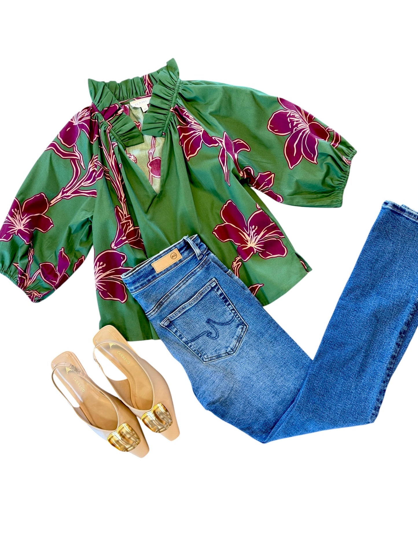 Trish Printed Top in verde ochid by Double A