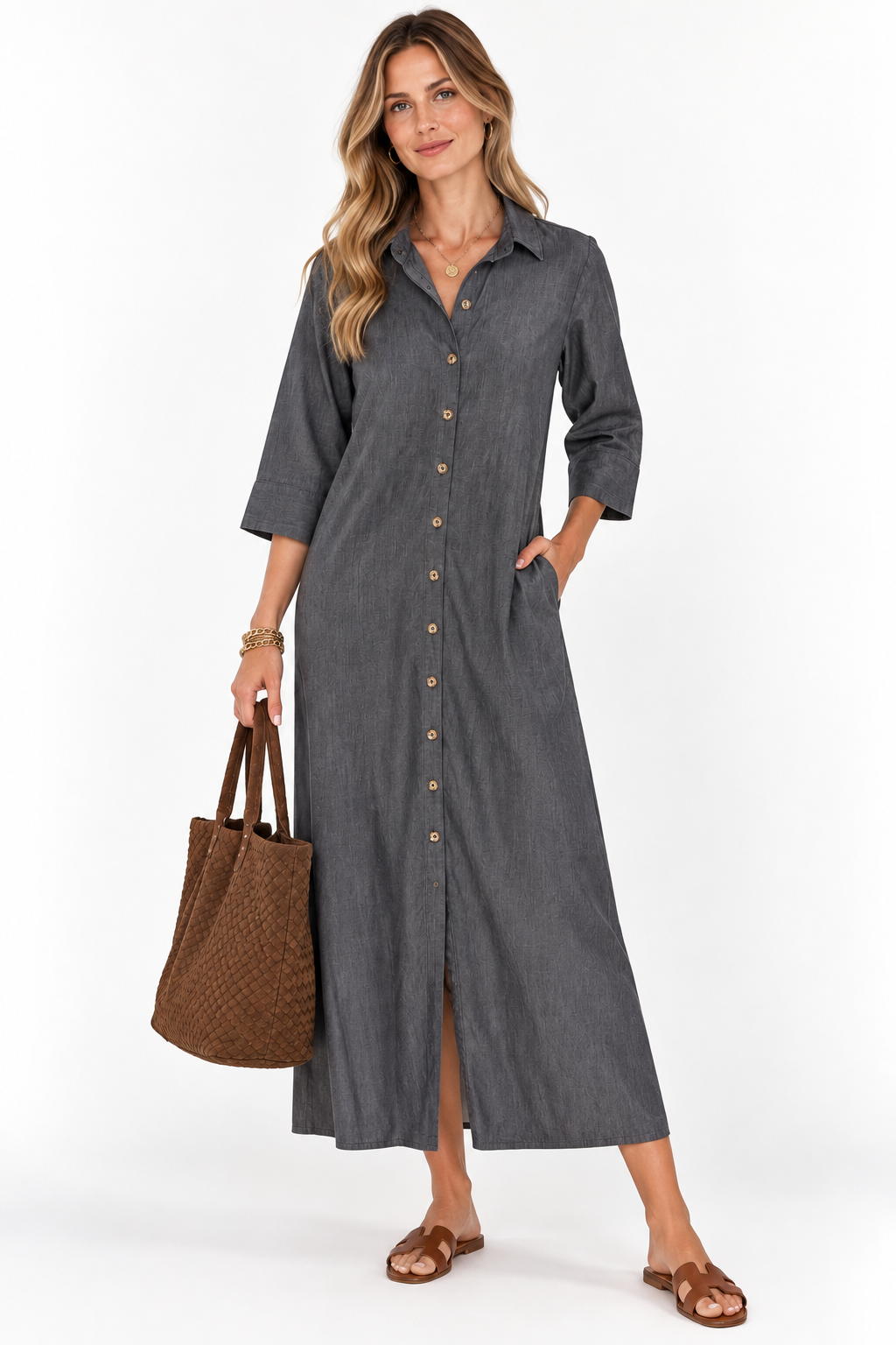 Adele Washed Denim Dress in black by Holly Shae