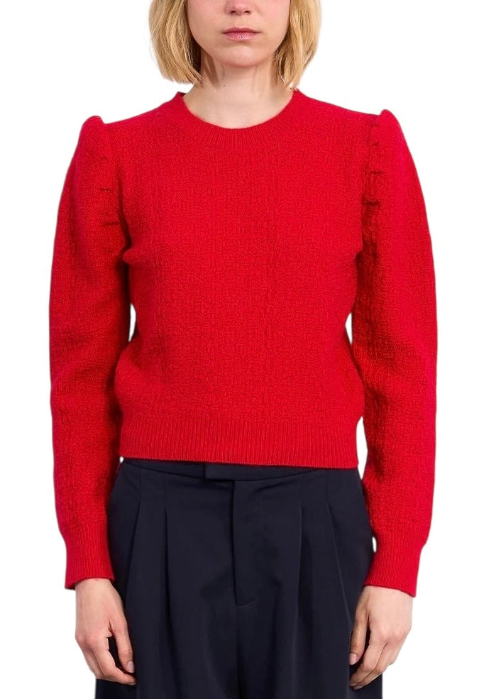 Knit Puff Sleeve Sweater in red by Molly Bracken