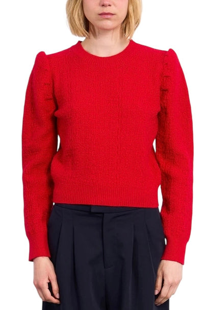 Knit Puff Sleeve Sweater in red by Molly Bracken