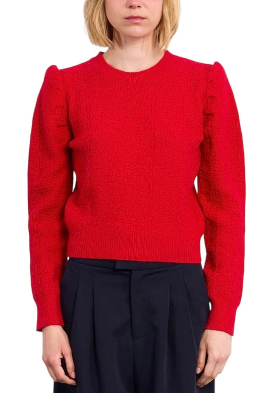 Knit Puff Sleeve Sweater in red by Molly Bracken