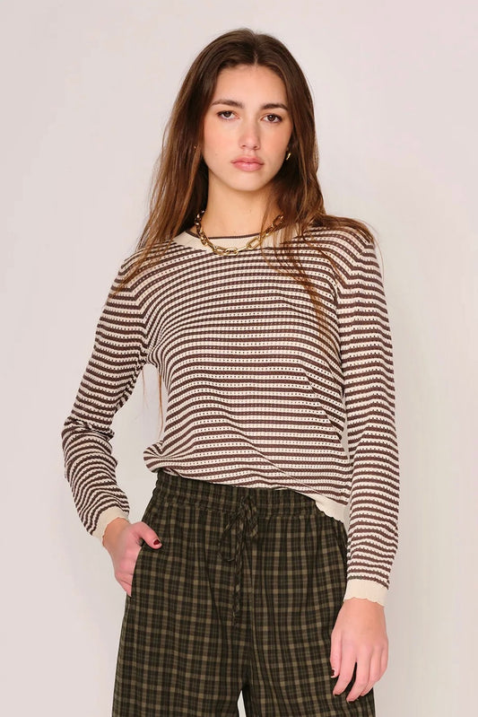 Cori Top in cocoa ivory stripe by dRA