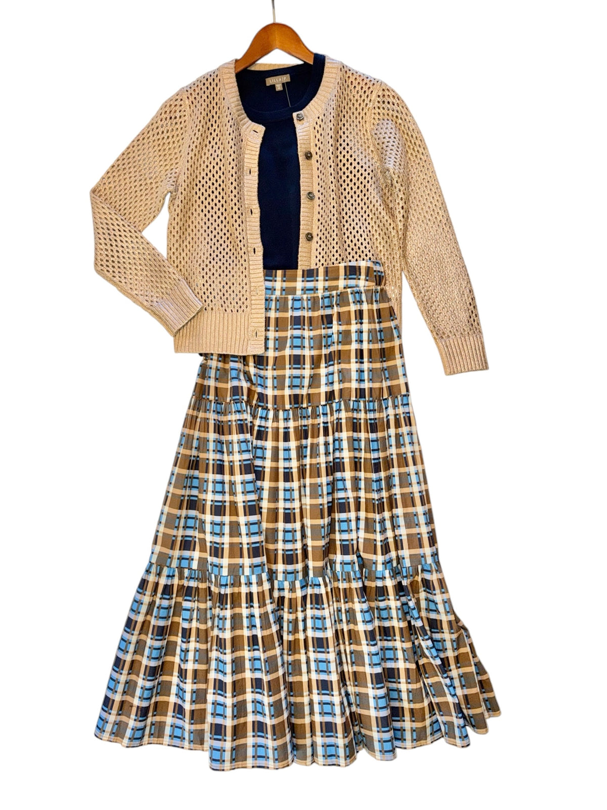 Open Stitch Crew Cardigan in champagne by J.Society