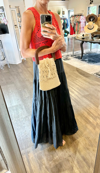 Coco Bag – Cotton Macrame Handbag with Dark Wood Handle