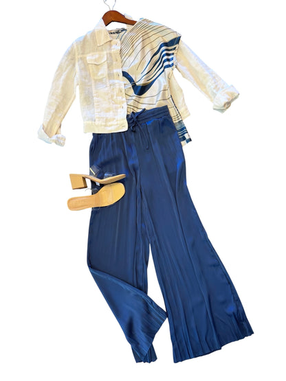 The Packable Pleated Palazzo Pant in capri blue by Lysse
