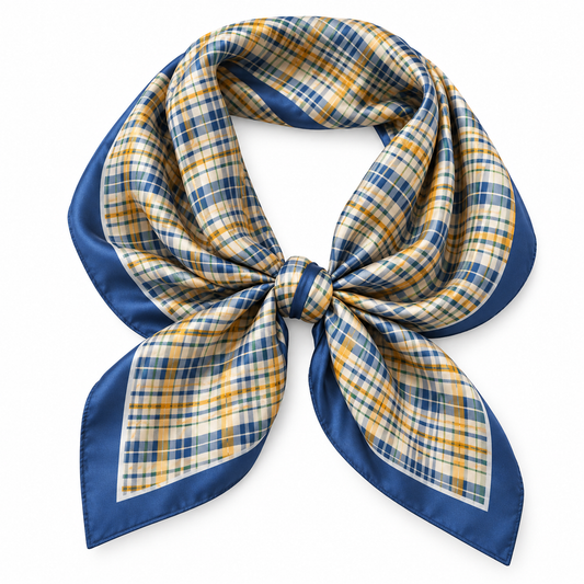 Plaid Printed Silky Bandana Scarf in blue