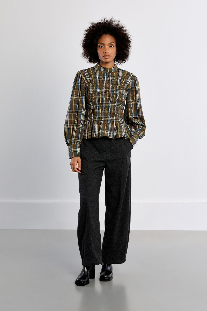 Long Sleeve Plaid Shirt in khaki by Molly Bracken