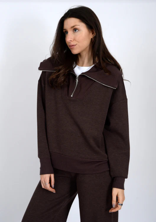 Sean Soft Knit Half Zip Pullover in umber mélange by RD