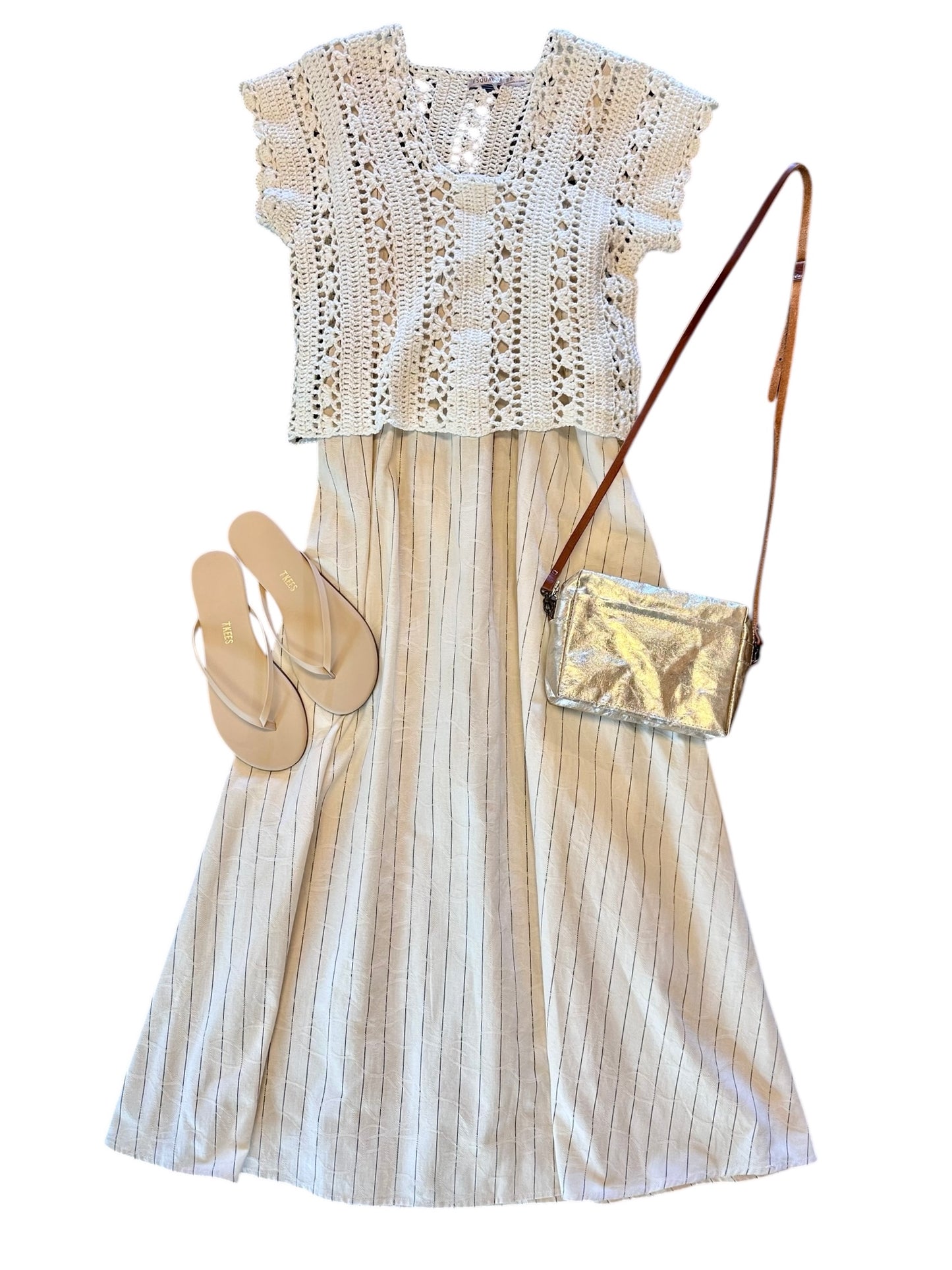 Casey Striped Midi Dress in creme by FRNCH