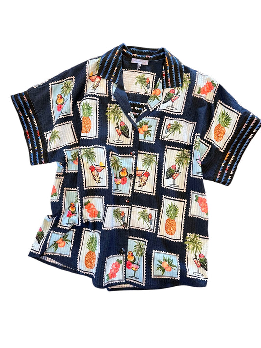 Darilyn Shirt Navy Post Stamp by Conditions Apply