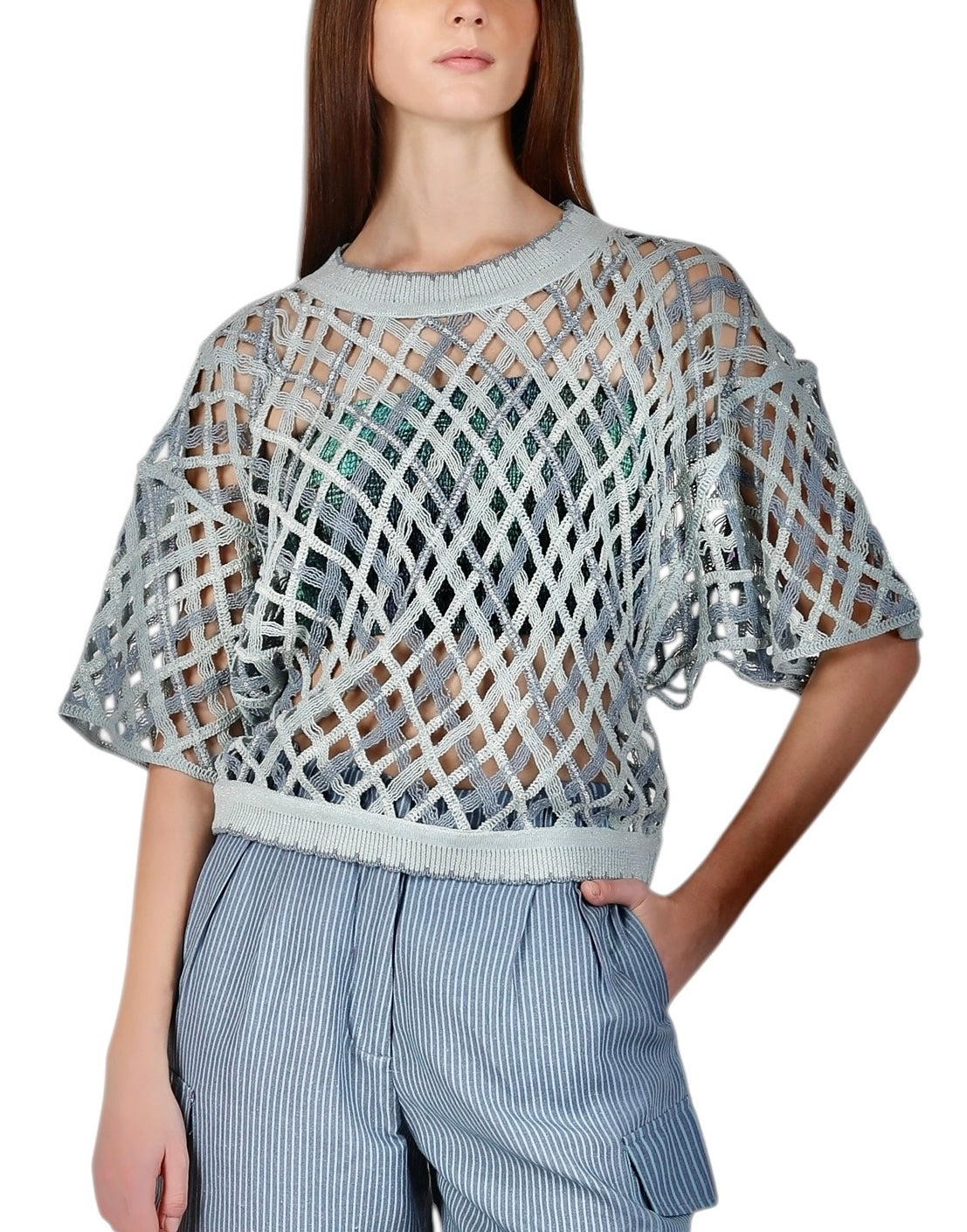 Crosserio Crop Sweater in soft sky by Conditions Apply