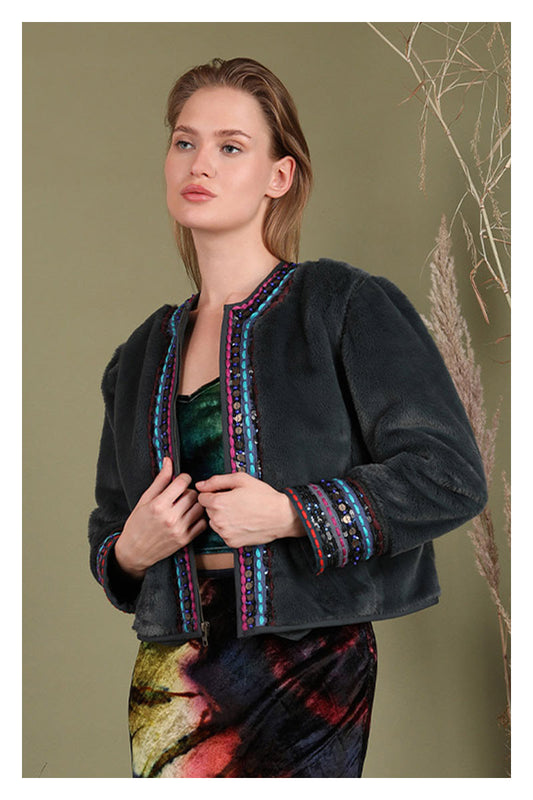 Romelia Fur Jacket in foliage green by Blank