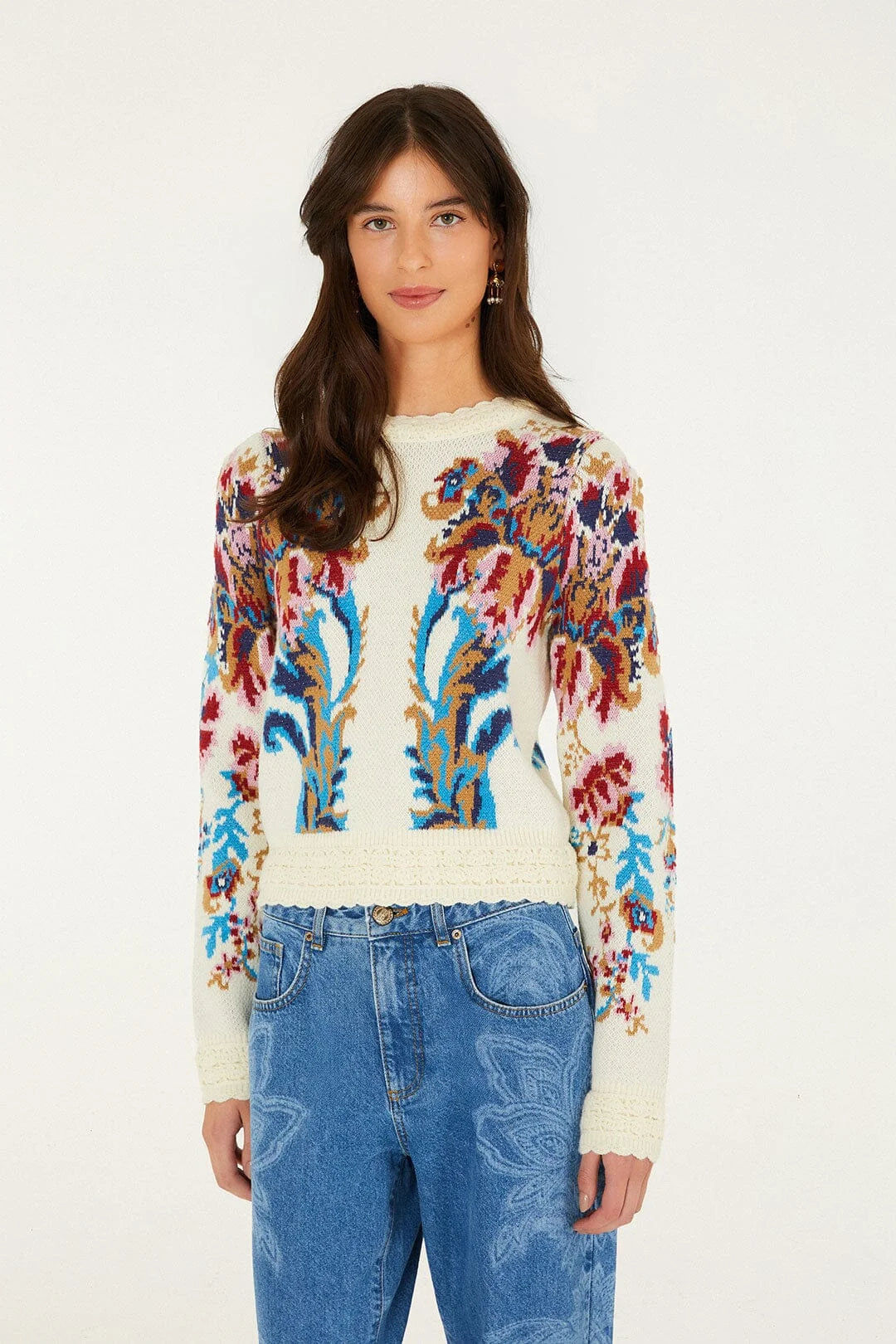 Arabesque Knit Sweater in off white by Farm Rio