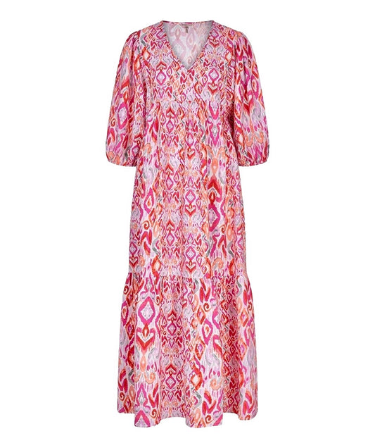 Ikat Wave Printed Maxi Dress in pink by Esqualo