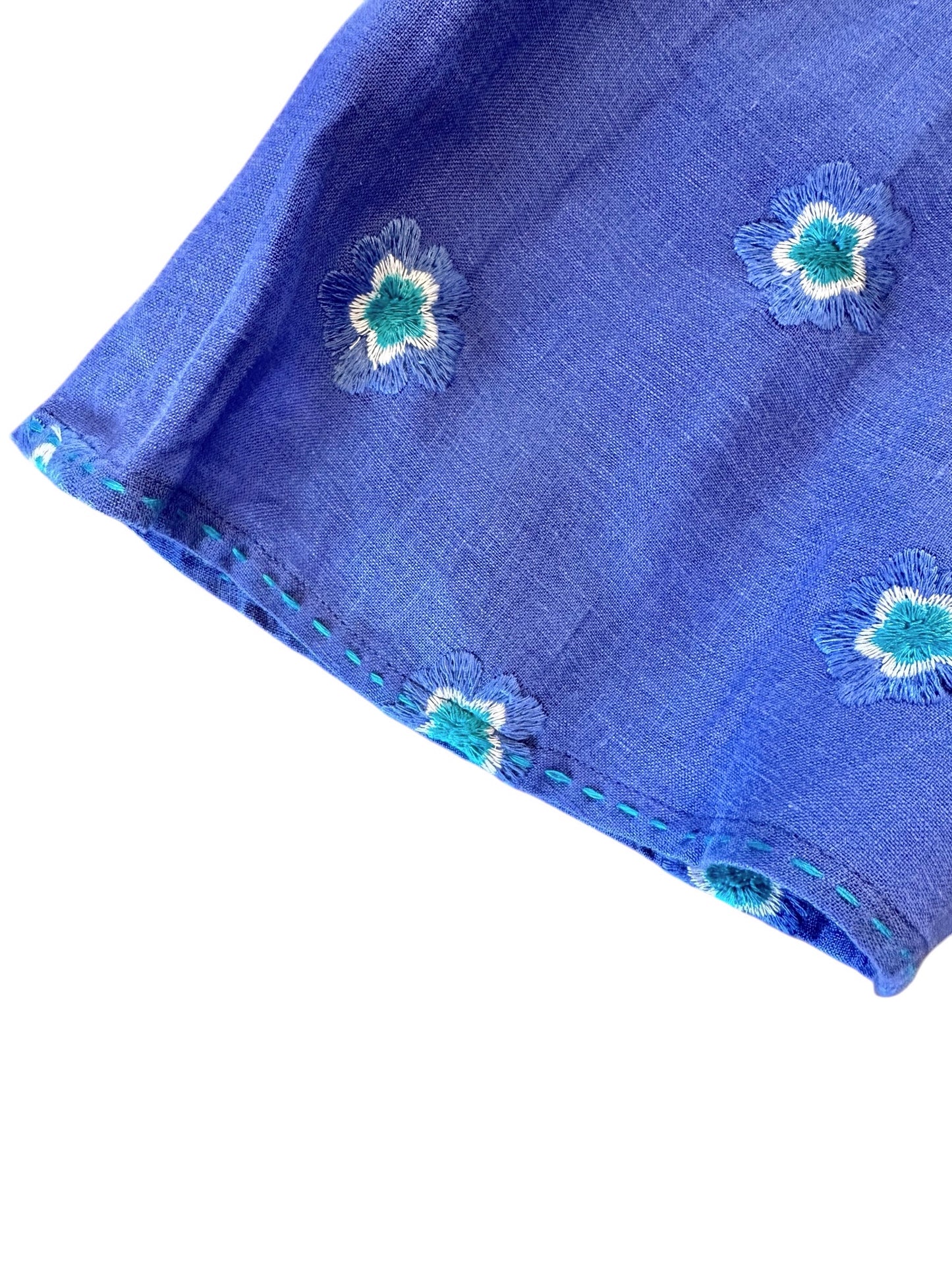 Apple Embroidered Flowers Linen Dress in blue/petrol by Nimo