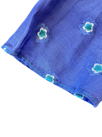 Apple Embroidered Flowers Linen Dress in blue/petrol by Nimo