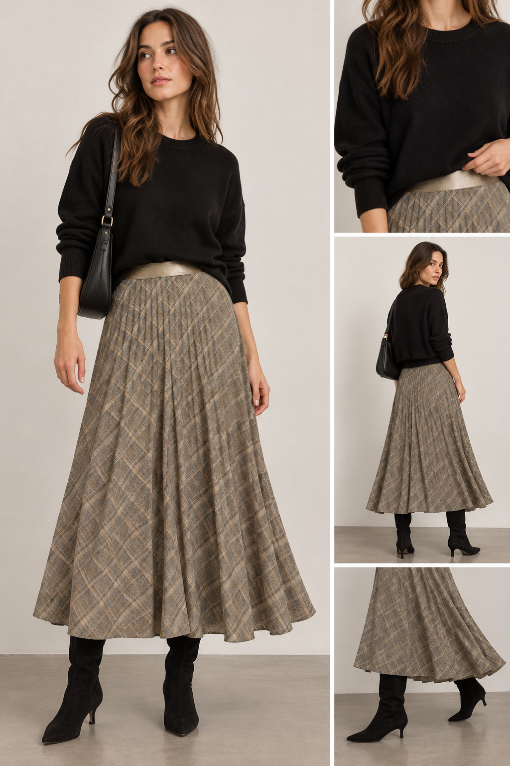Sabrina Ponte Pleated Midi Skirt in smoked green plaid by Lysse