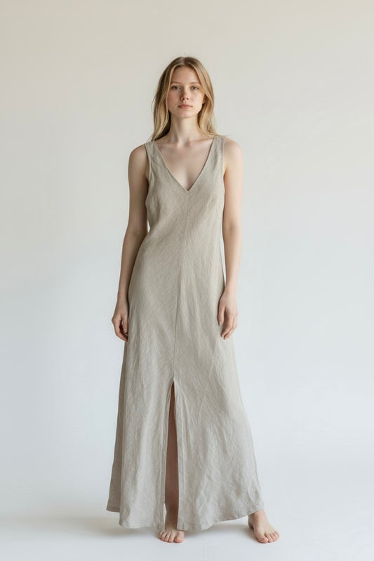 Linen Midi Dress in beach by Haris Cotton