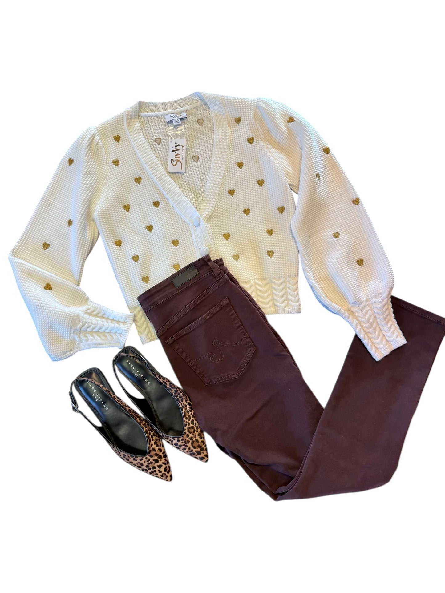 Gold Hearts Piper Cardigan in ivory/gold by Allison