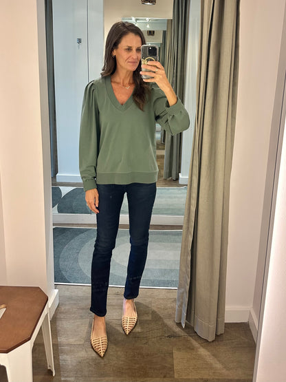 Sammi V-Neck Sweatshirt in slate green by Another Love
