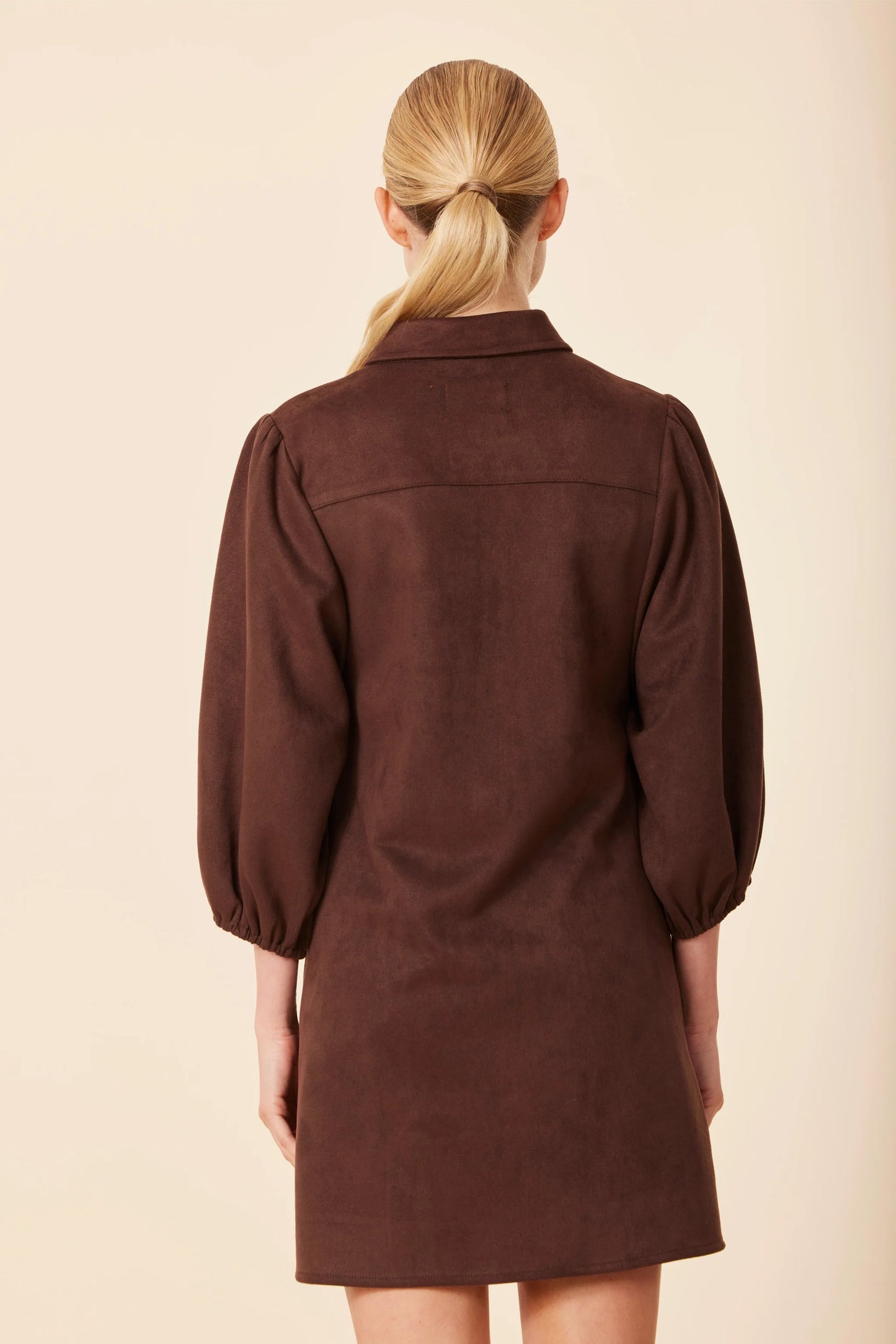 Faux Suede Exaggerated Sleeve Dress in coffee by Dolce Cabo