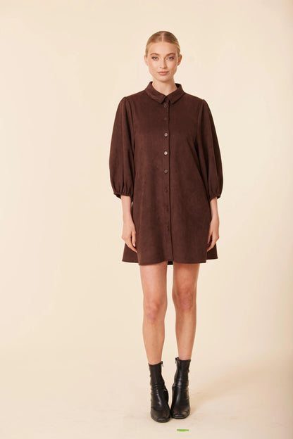 Faux Suede Exaggerated Sleeve Dress in coffee by Dolce Cabo