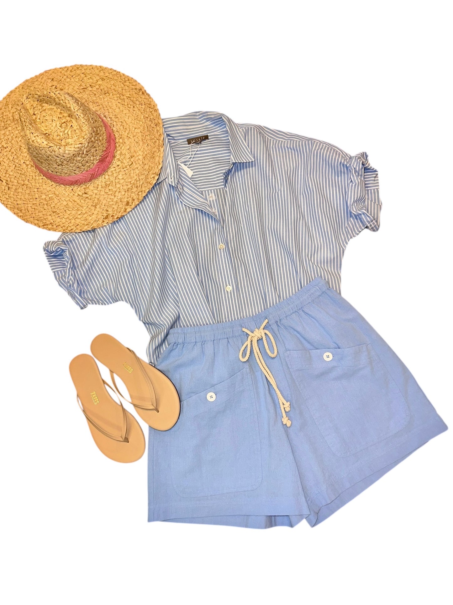 Lilla P Summer Capsule Event- Striped Boxy Button Down Top in malibu stripe