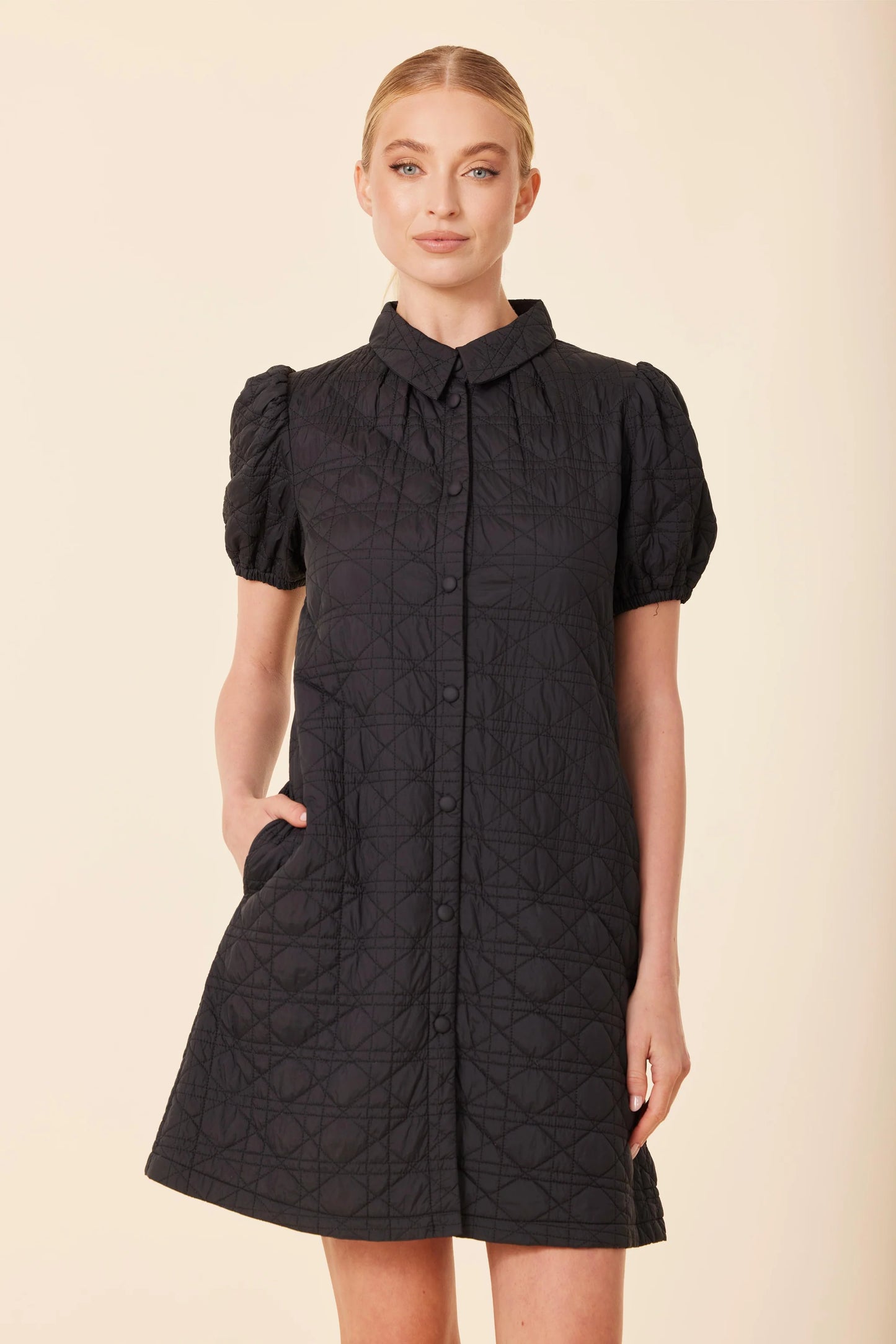 Nylon Quilted Dress in black by Dolce Cabo