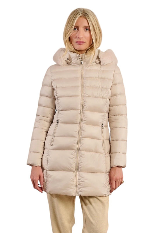 Mid-Length Puffer Jacket in off white by Molly Bracken
