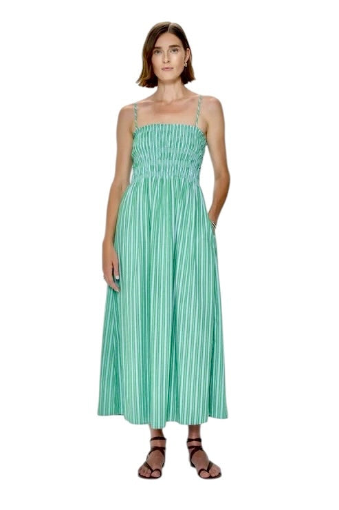 Bianca Shirred Bodice Stripe Dress in blue/green by Pistola