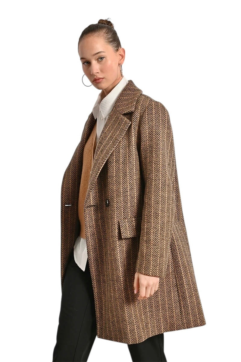 Plaid Blazer Coat in brown by Molly Bracken