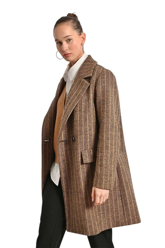 Plaid Blazer Coat in brown by Molly Bracken