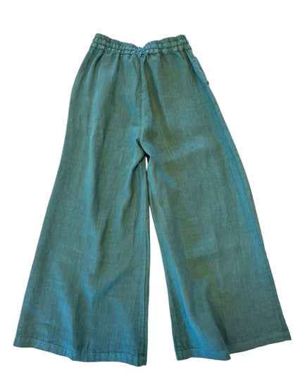 Wide Leg Linen Pant in emerald by Haris Cotton