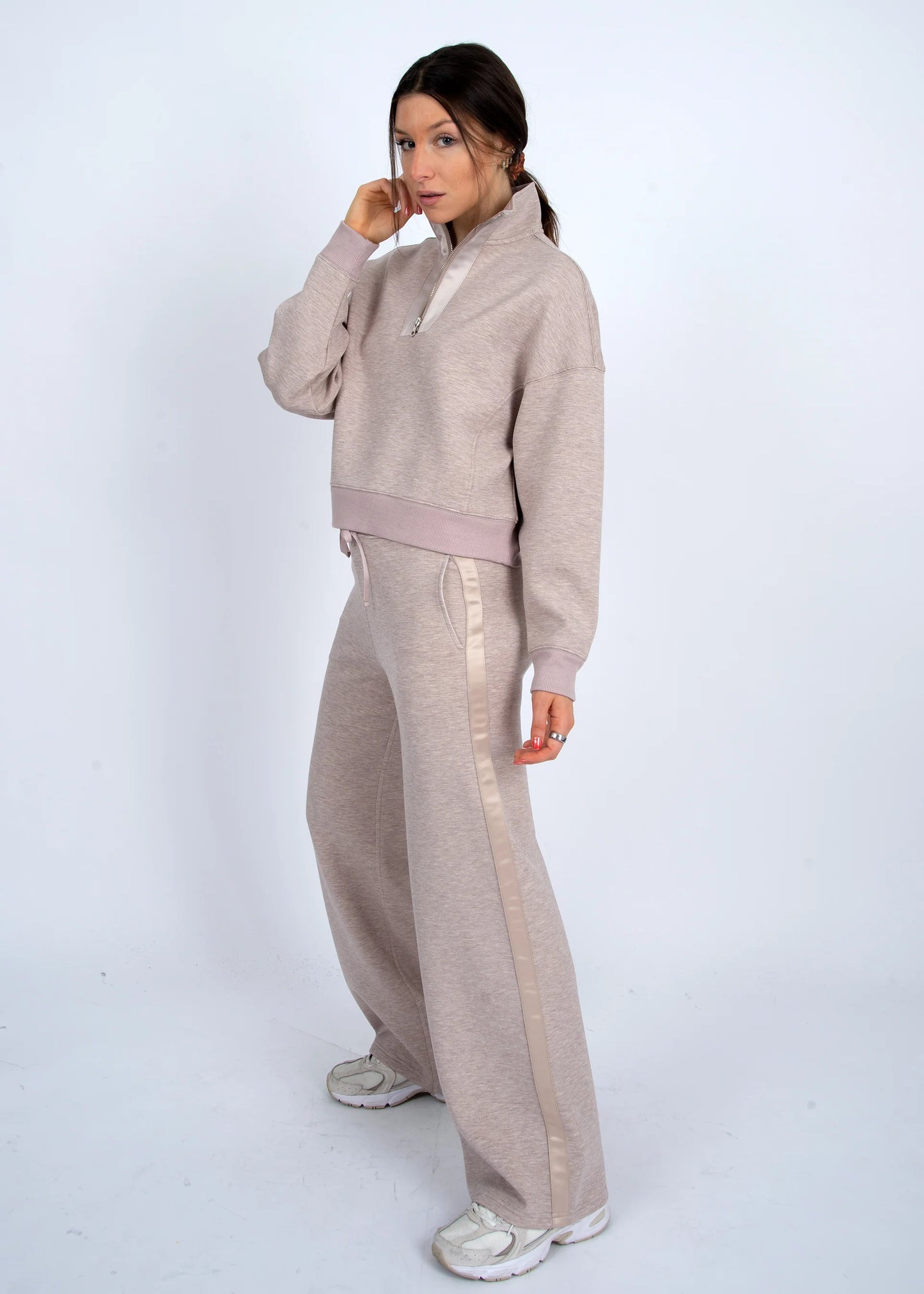 Erika Soft Scuba Drawstring Pant in taupe mélange by RD