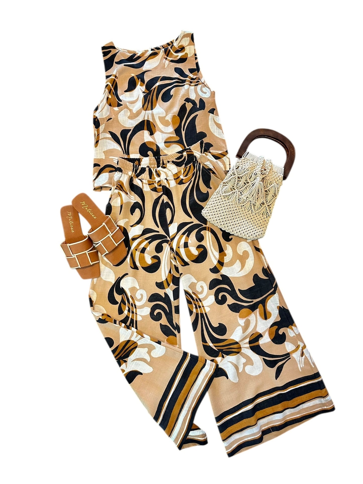 Coco Bag – Cotton Macrame Handbag with Dark Wood Handle